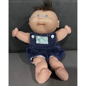 Vintage 1985 Cabbage Patch Kid Doll Boy Mattel Denim Overalls Brown Hair